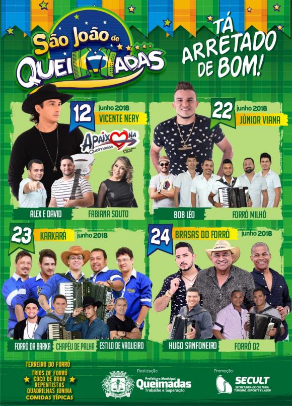 Prefeitura de Queimadas divulga programação oficial do São João 2018