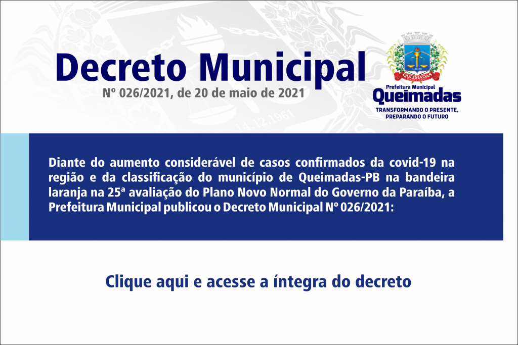 Prefeitura de Queimadas adota novas medidas de enfrentamento à pandemia