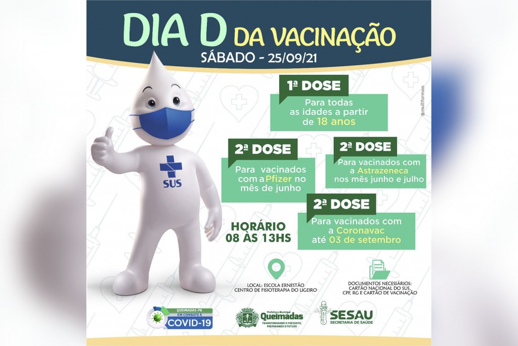 Queimadas-PB realiza Dia D da vacina contra a covid-19 no próximo sábado
