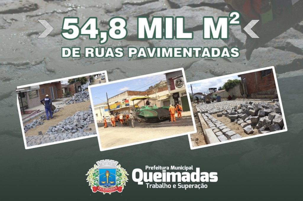 Prefeitura de Queimadas ultrapassa a meta inicial de 50 mil metros quadrados em pavimentação de ruas