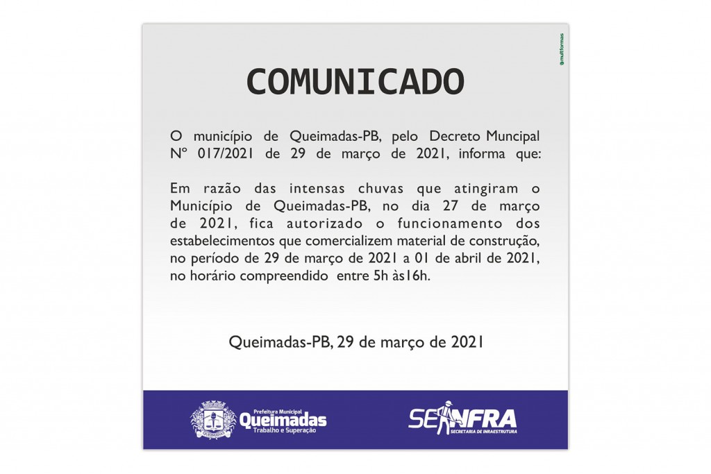 Prefeitura autoriza funcionamento das lojas de material de construção em caráter excepcional