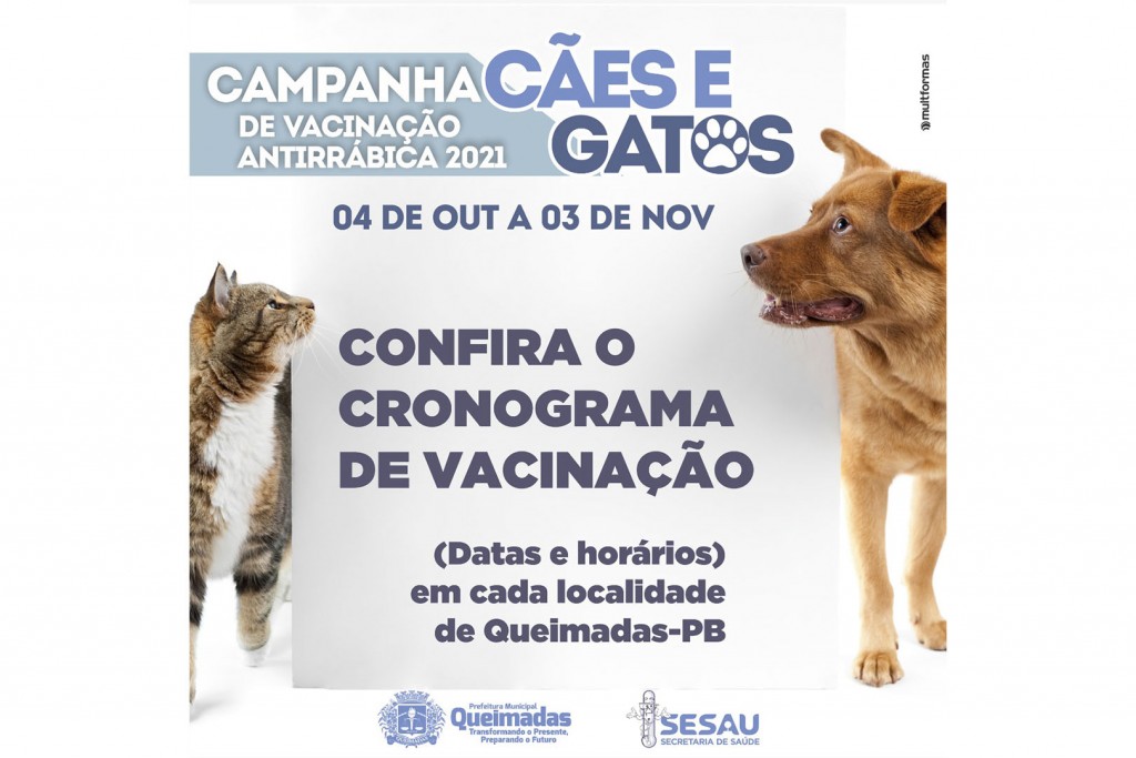 Secretaria de Saúde de Queimada divulga cronograma da vacinação antirrábica 2021 - "Dia D" acontece no próximo sábado