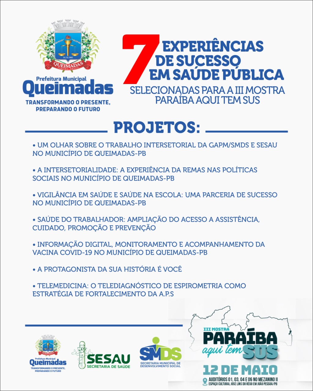 Queimadas tem 7 experiências de sucesso em saúde pública selecionadas para a III Mostra Paraíba Aqui Tem SUS
