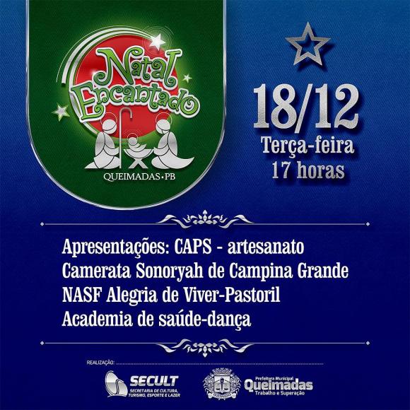 Caps, Nasf, Academia de Saúde e Camerata Sonoryah são as atrações do Cidade Natalina desta terça-feira