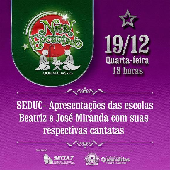 Nesta 4ª, o Cidade Natalina tem como atrações cantatas das Escolas Municipais Beatriz Ernesto de Melo e Professor José