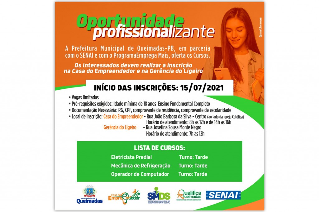 PREFEITURA DE QUEIMADAS OFERTA VAGAS PARA CAPACITAÇÃO PROFISSIONAL