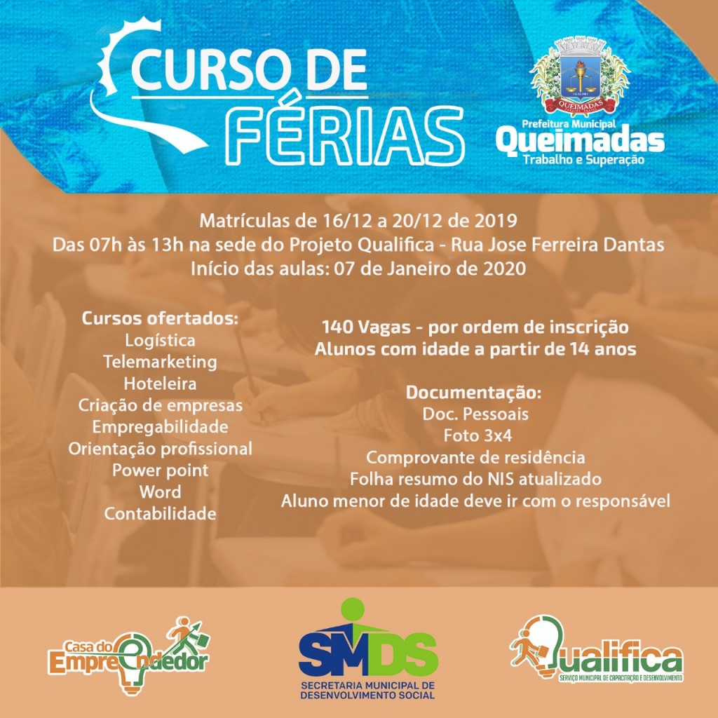 Projeto Qualifica oferta 140 vagas para curso de férias