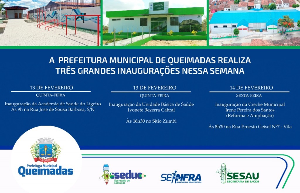 Prefeitura de Queimadas realiza três grandes inaugurações nesta semana