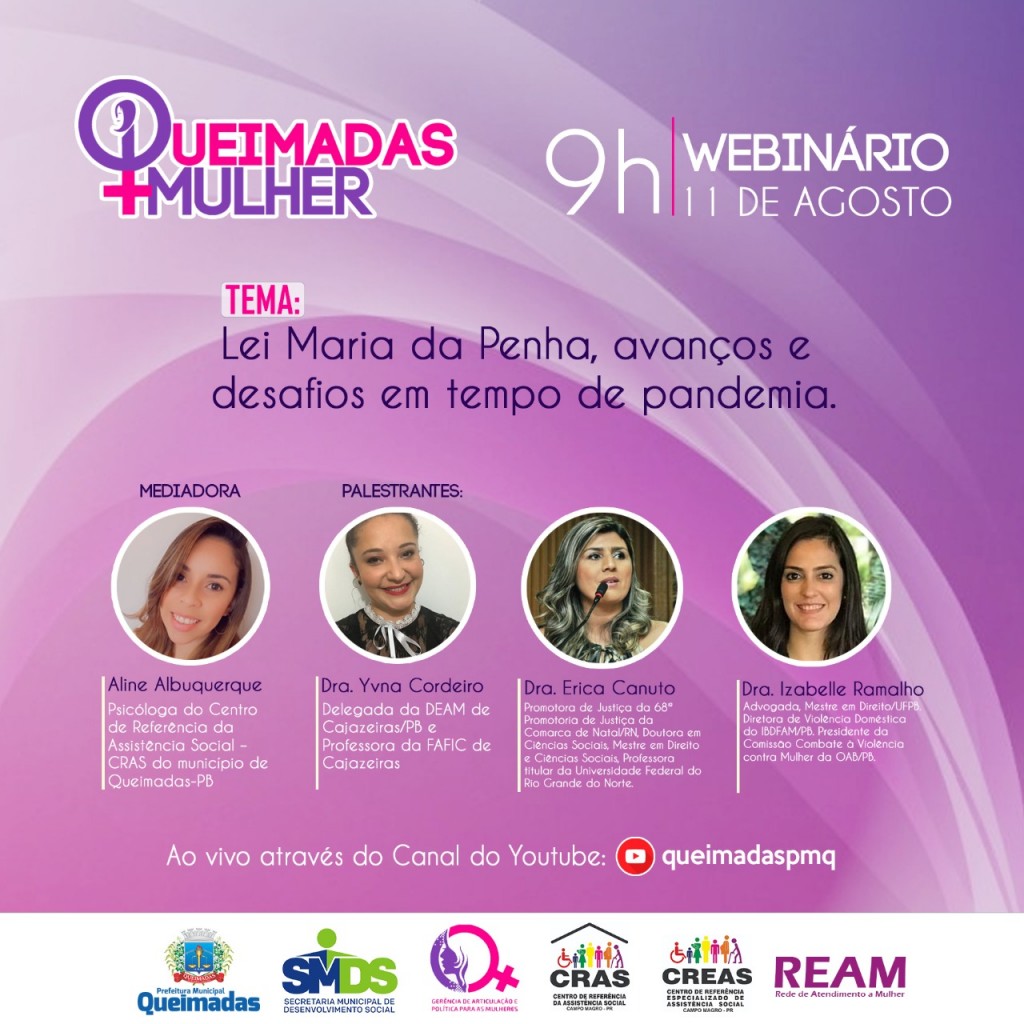 Prefeitura de Queimadas-PB inicia campanha Agosto Lilás com webinário sobre os 14 anos da Lei Maria da Penha