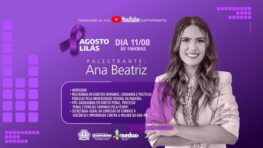 Agosto Lilás: SEDUC promove palestra sobre enfrentamento à violência doméstica no próximo dia 11