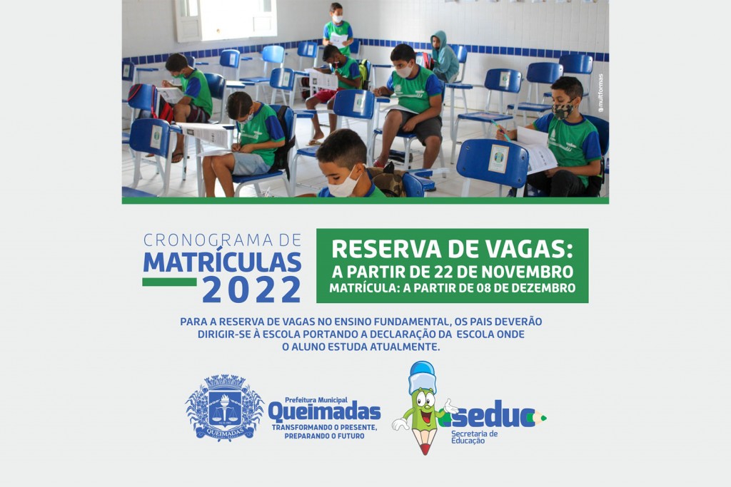 SEDUC inicia período para reserva de matrículas nas escolas municipais para o ano letivo 2022